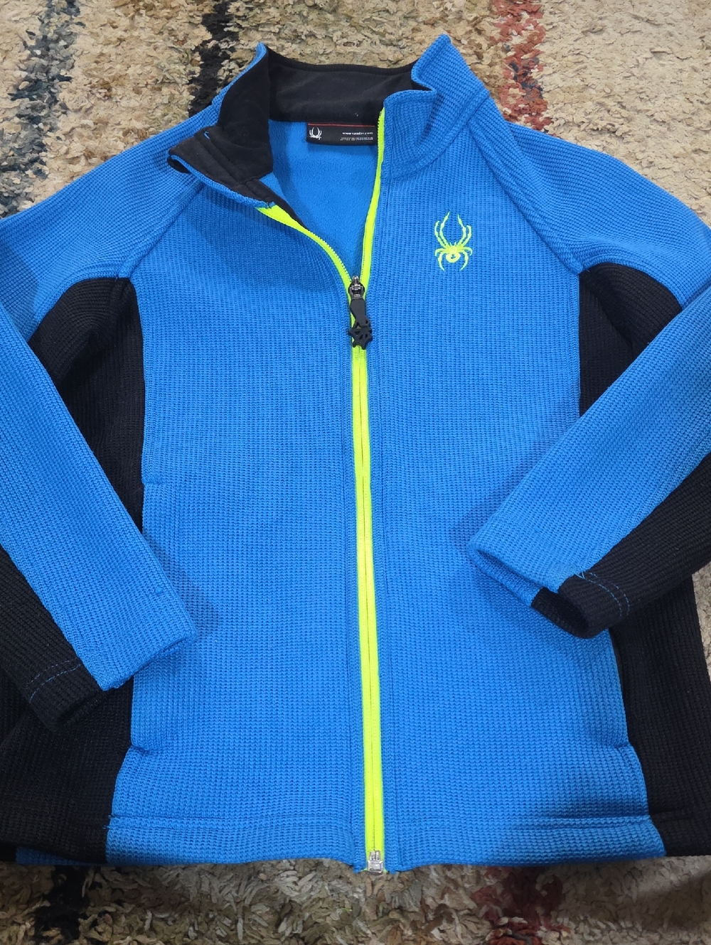 Spyder Blue Jacket with Black Panels and Neon Yellow Zipper